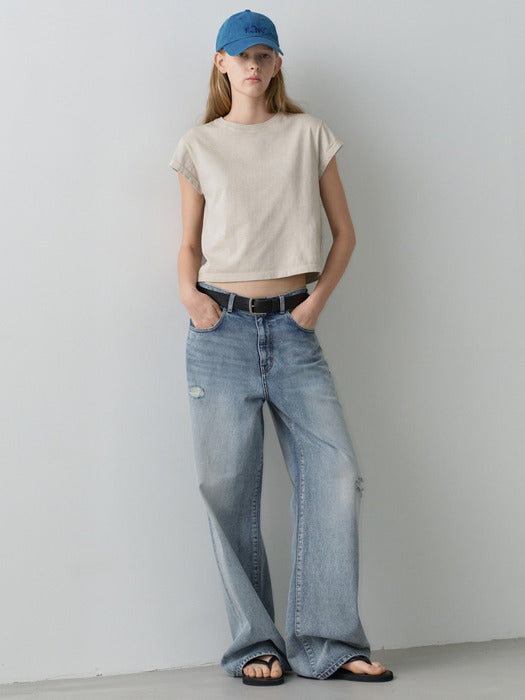 Facade Pattern Destroyed Wide Denim faded wash