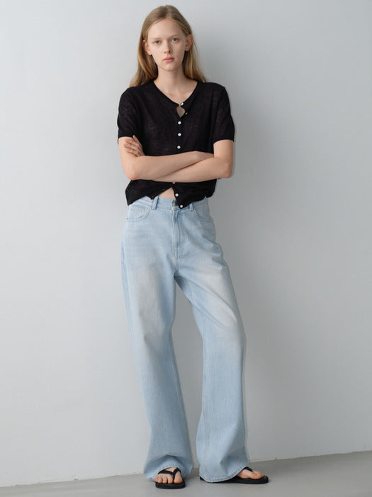 Facade Pattern High-waist Straight Denim pale indigo