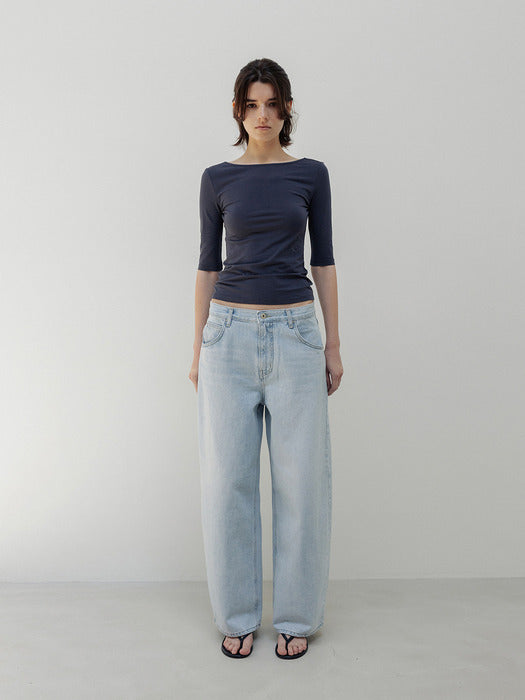 Moia backless cotton t-shirt (dusty navy)