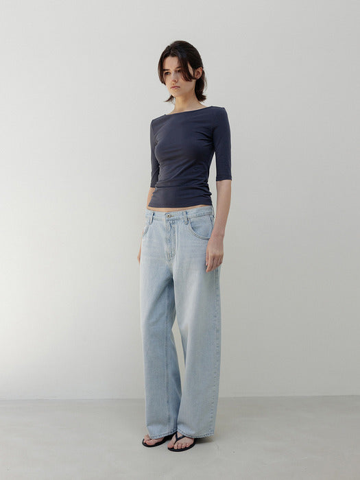 Moia backless cotton t-shirt (dusty navy)