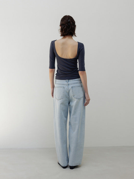 Moia backless cotton t-shirt (dusty navy)