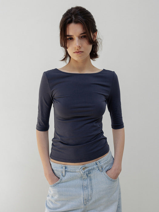 Moia backless cotton t-shirt (dusty navy)