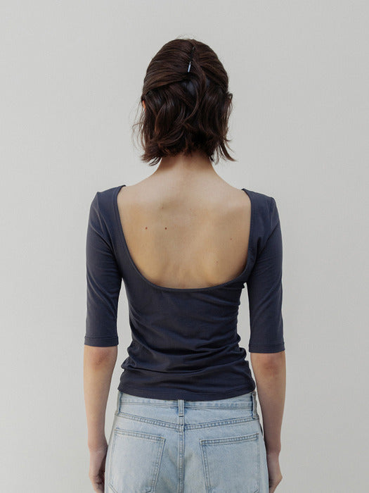 Moia backless cotton t-shirt (dusty navy)