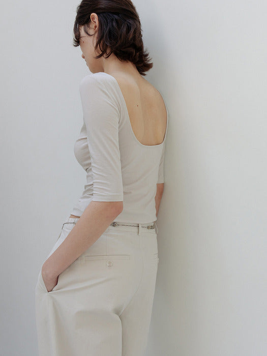Moia backless cotton t-shirt (mist beige)