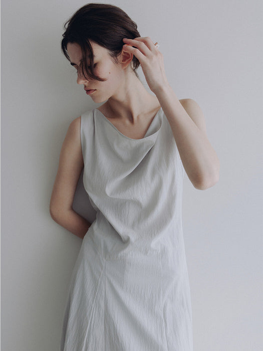 Loeuvre Asymmetric Cowl Sleeveless Solid Dress