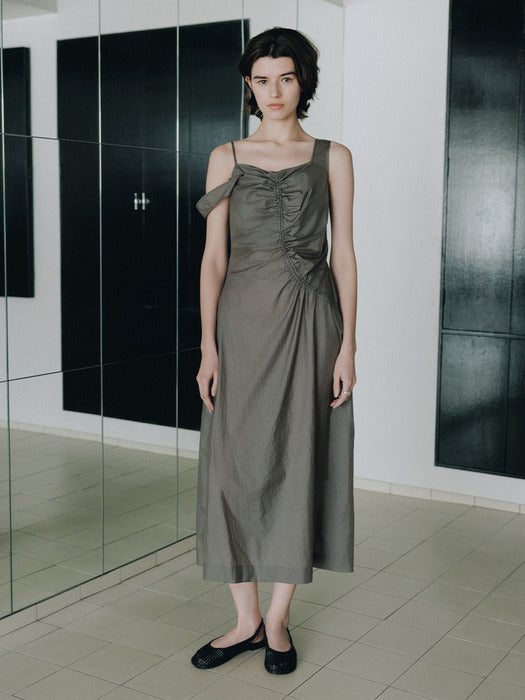 Loeuvre Asymmetric Shirring Slip Dress