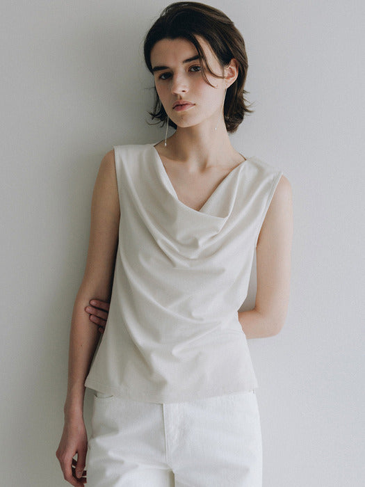 Loeuvre Button-Up Cowl Sleeveless Jersey Top