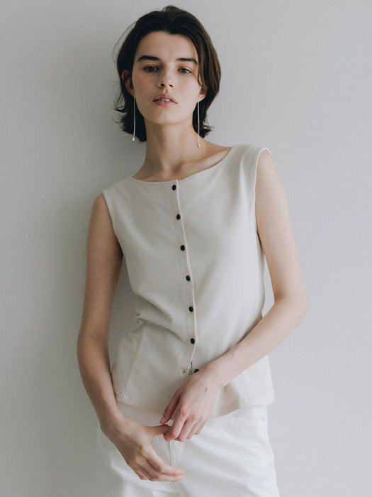 Loeuvre Button-Up Cowl Sleeveless Jersey Top