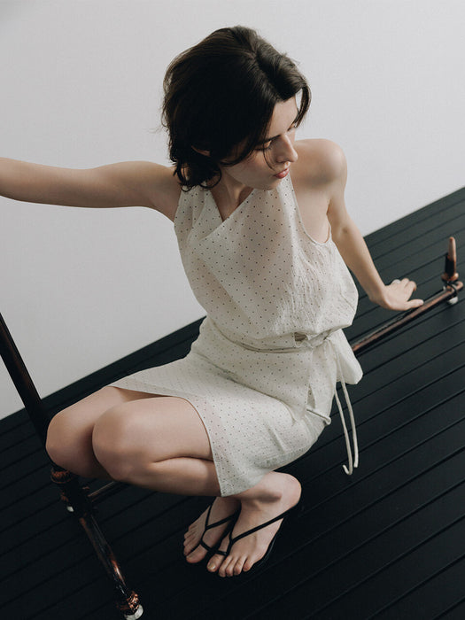 Loeuvre Dot Sheer Draped Halter Top