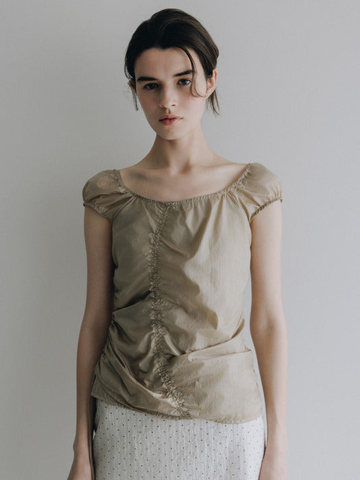 Loeuvre Asymmetric Shirring Off-Shoulder Top