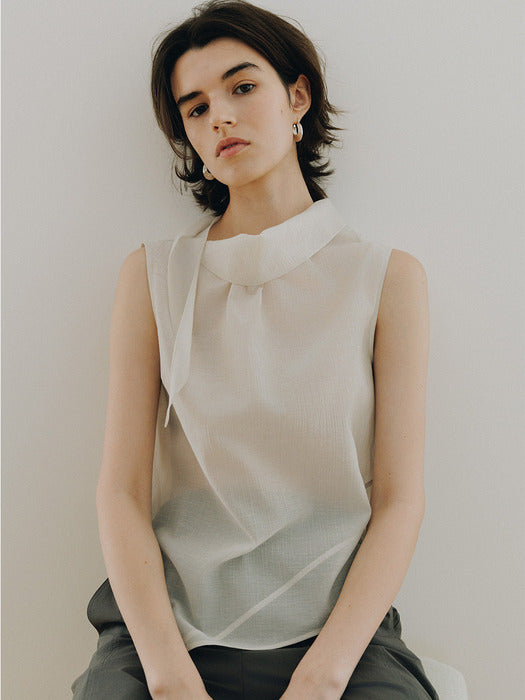 Loeuvre Drop-Tie Cowl-Neck Sleeveless Blouse