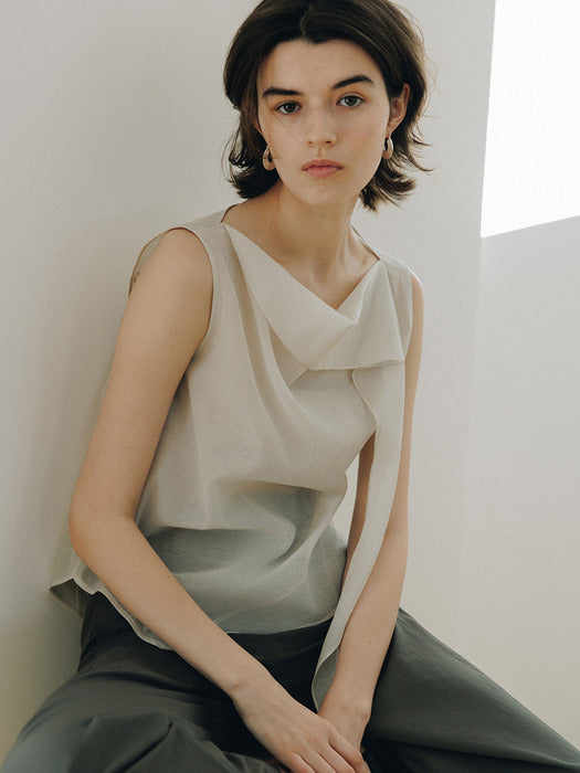 Loeuvre Drop-Tie Cowl-Neck Sleeveless Blouse