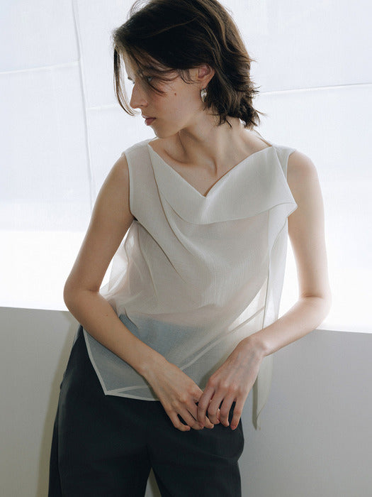 Loeuvre Drop-Tie Cowl-Neck Sleeveless Blouse