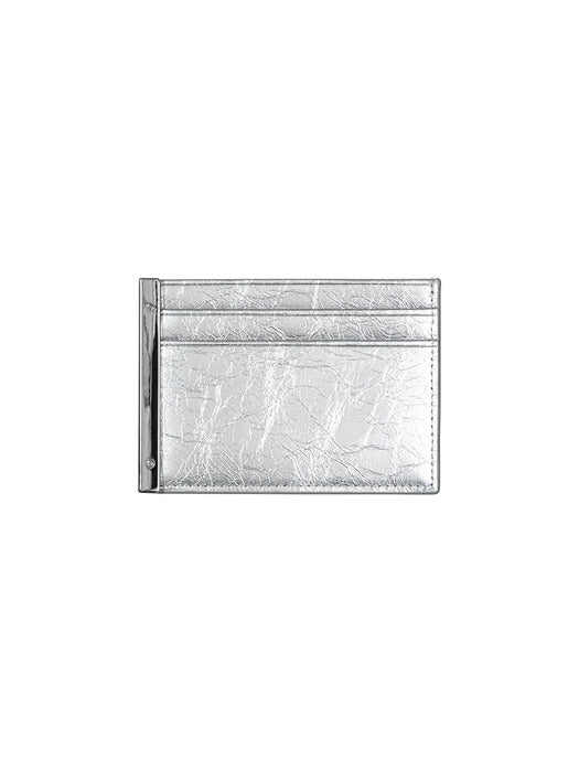 Wconcept_Treemingbird Slim Metal Bar Cowhide Leather Card Wallet [ Silver ]