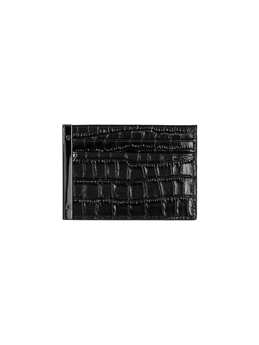 Wconcept_Treemingbird Slim Metal Bar Cowhide Leather Card Wallet [ Black ]