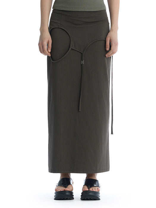 Wconcept_Treemingbird Double Layered Strap Maxi Skirt [ Charcoal ]