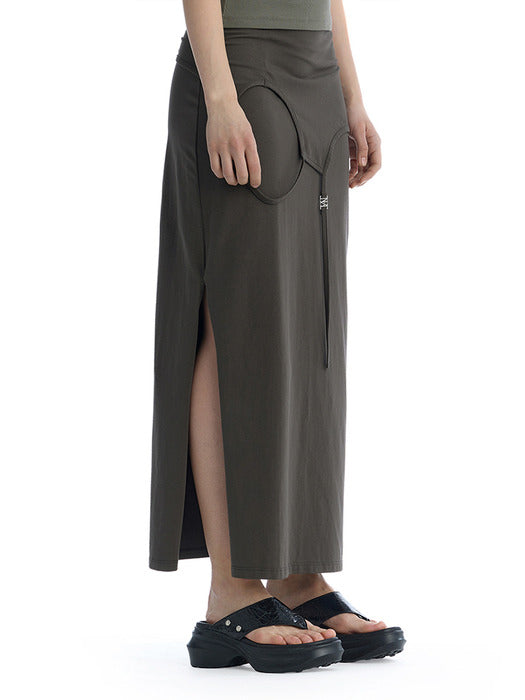 Wconcept_Treemingbird Double Layered Strap Maxi Skirt [ Charcoal ]