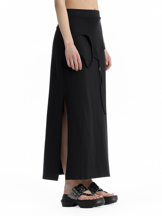 Wconcept_Treemingbird Double Layered Strap Maxi Skirt [ Black ]