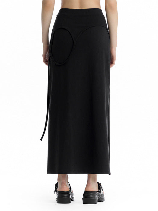 Wconcept_Treemingbird Double Layered Strap Maxi Skirt [ Black ]