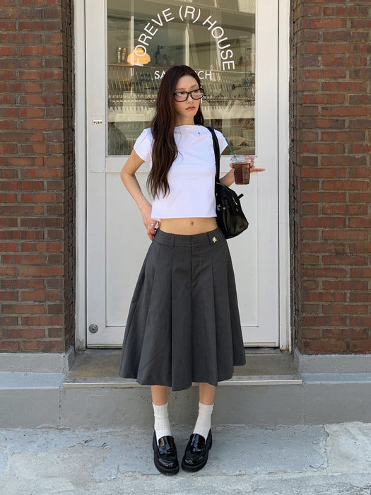 Wconcept_Treemingbird Rivet Detail Pleated Shorts [ Charcoal ]