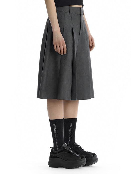 Wconcept_Treemingbird Rivet Detail Pleated Shorts [ Charcoal ]