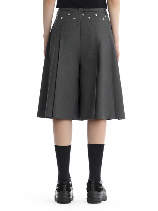 Wconcept_Treemingbird Rivet Detail Pleated Shorts [ Charcoal ]
