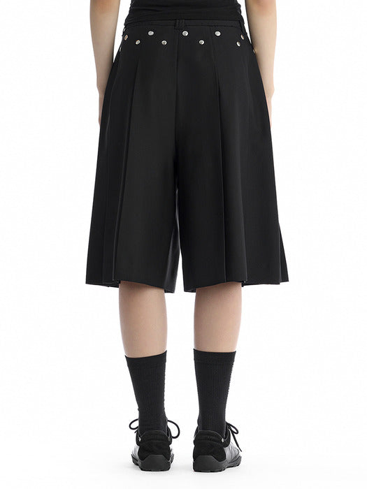Wconcept_Treemingbird Rivet Detail Pleated Shorts [ Black ]