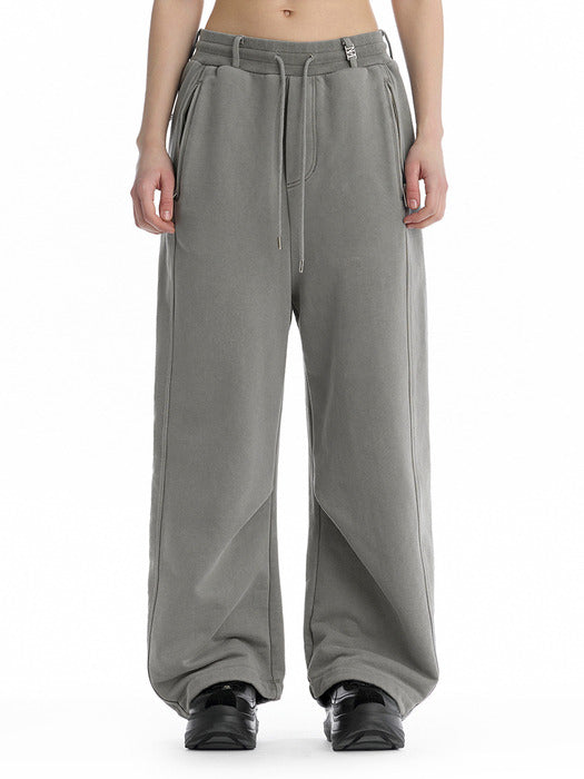 Wconcept_Treemingbird Embroidered Logo Curved Sweatpants [ Light Gray ]