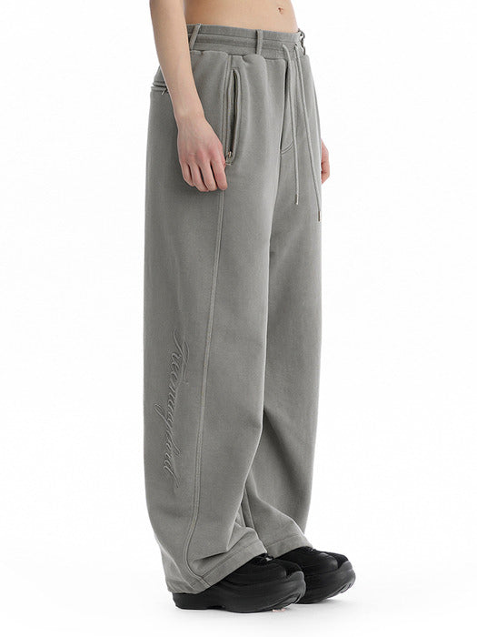 Wconcept_Treemingbird Embroidered Logo Curved Sweatpants [ Light Gray ]