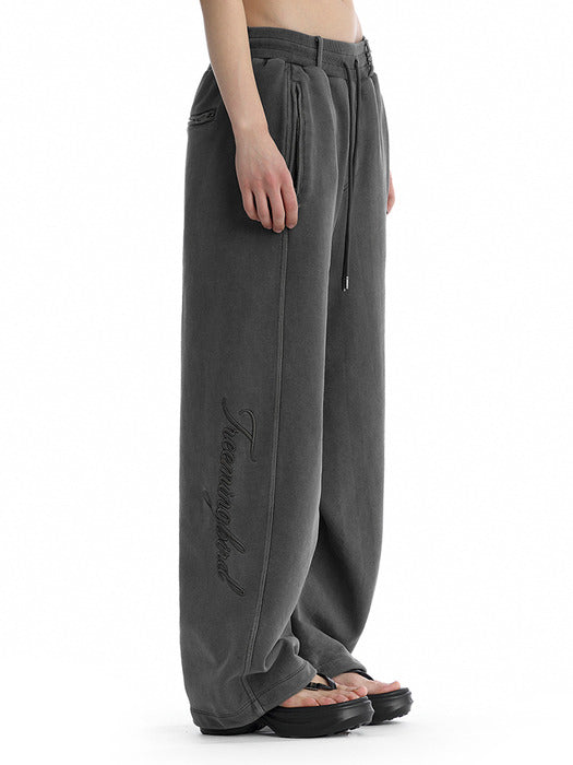 Wconcept_Treemingbird Embroidered Logo Curved Sweatpants [ Charcoal ]