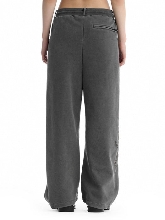 Wconcept_Treemingbird Embroidered Logo Curved Sweatpants [ Charcoal ]