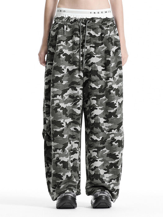 Wconcept_Treemingbird Camo Double Waist Sagging Sweat Pants [ Light Gray ]