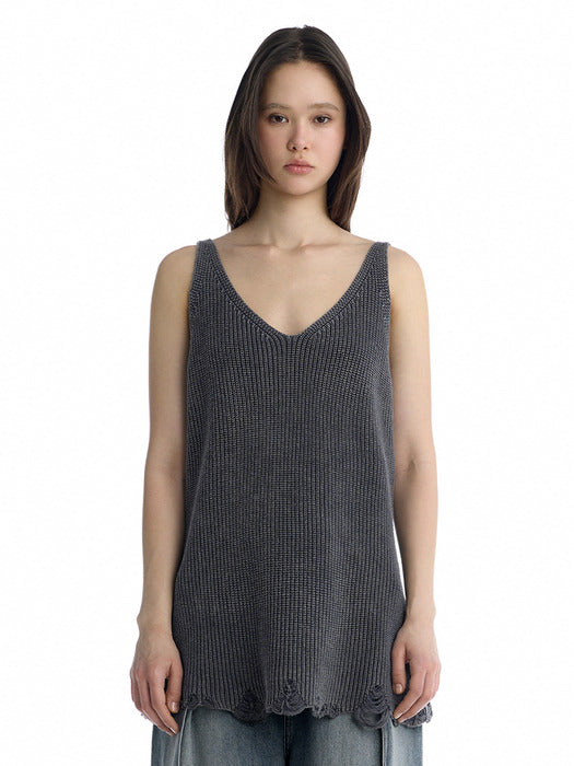 Wconcept_Treemingbird Washed Distressed Sleeveless Knit Top [ Gray ]
