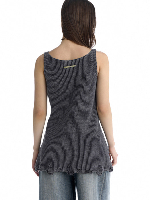 Wconcept_Treemingbird Washed Distressed Sleeveless Knit Top [ Gray ]