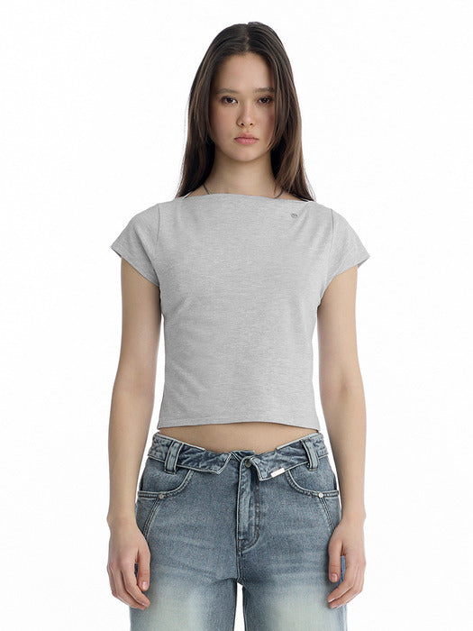 Wconcept_Treemingbird Boat Neck Slim Baby T-Shirt [ Melange Gray ]