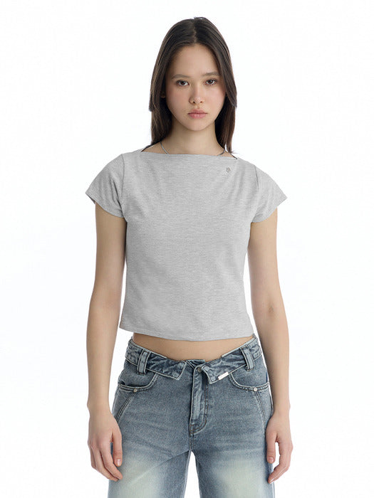 Wconcept_Treemingbird Boat Neck Slim Baby T-Shirt [ Melange Gray ]