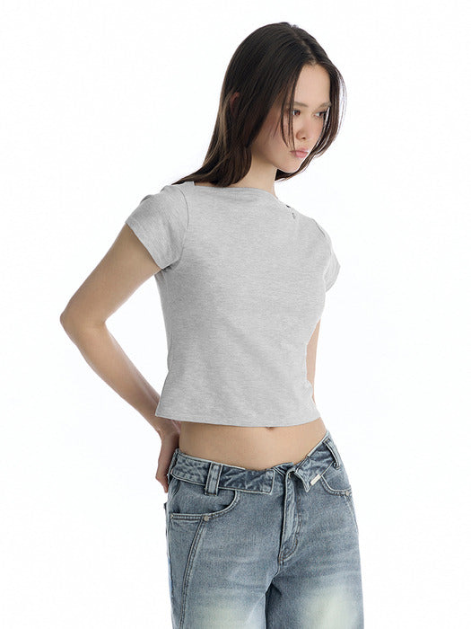 Wconcept_Treemingbird Boat Neck Slim Baby T-Shirt [ Melange Gray ]