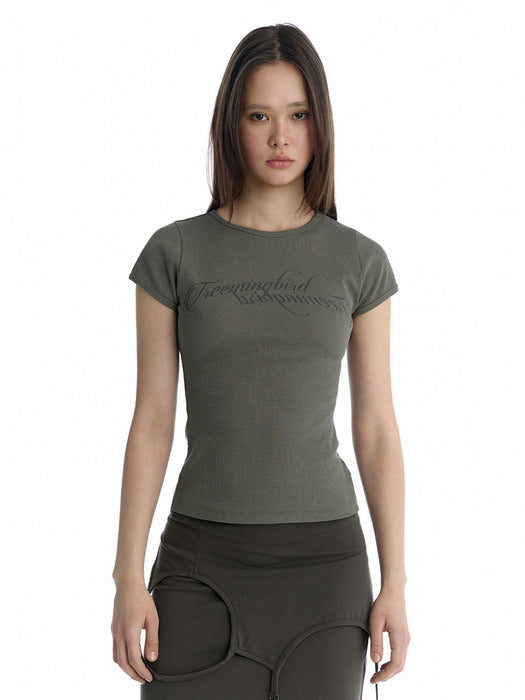 Wconcept_Treemingbird Double Script Logo Ribbed T-Shirt [ Khaki ]