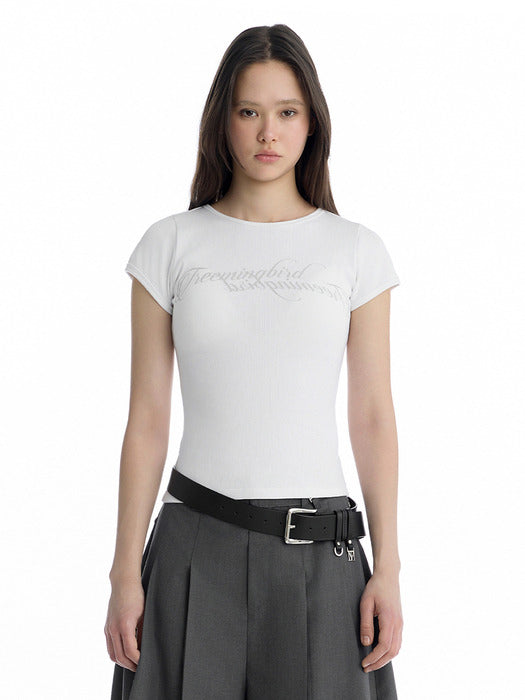 Wconcept_Treemingbird Double Script Logo Ribbed T-Shirt [ White ]