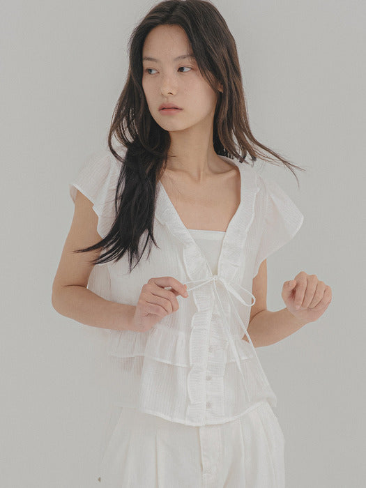 Tillidie V-Neck Ruffle Blouse Ivory