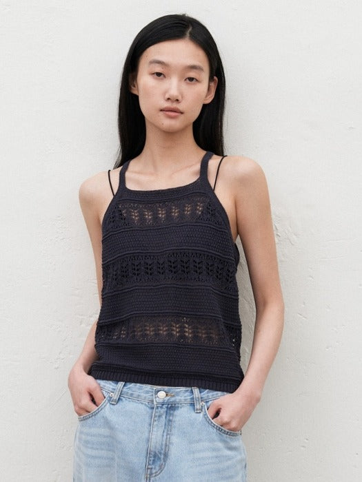 Mango Maniplease Pia Crochet Knit Sleeveless Charcoal