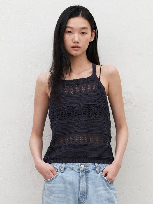 Mango Maniplease Pia Crochet Knit Sleeveless Charcoal