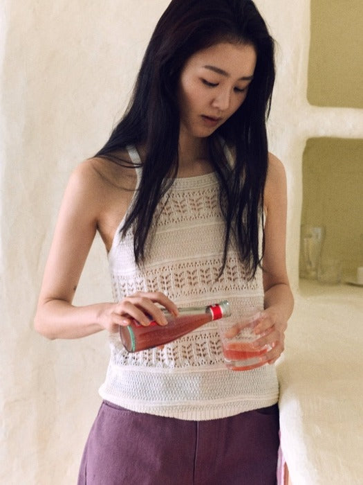 Mango Maniplease Pia Crochet Knit Sleeveless Ivory