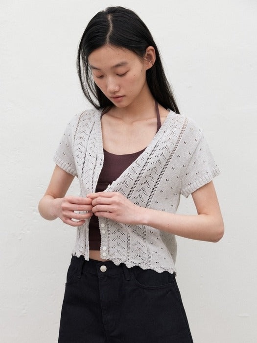 Mango Maniplease Ginger Crochet Cardigan Mist Grey