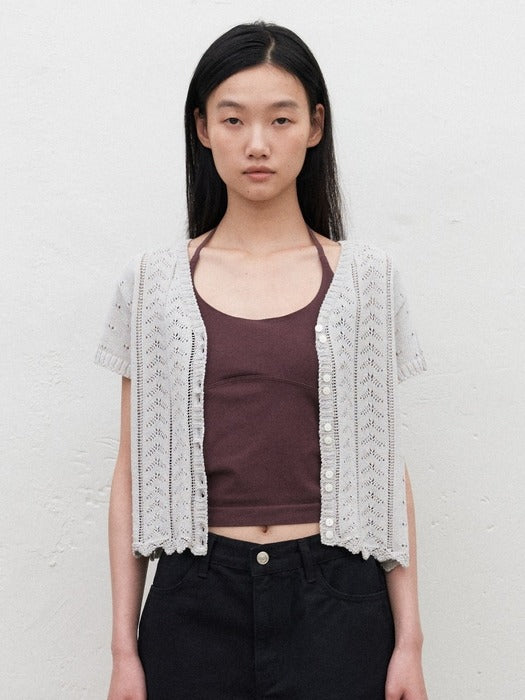 Mango Maniplease Ginger Crochet Cardigan Mist Grey