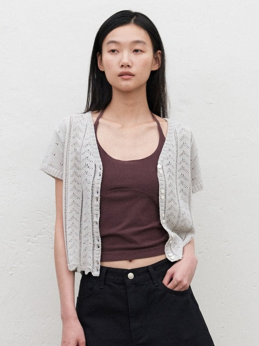 Mango Maniplease Ginger Crochet Cardigan Mist Grey