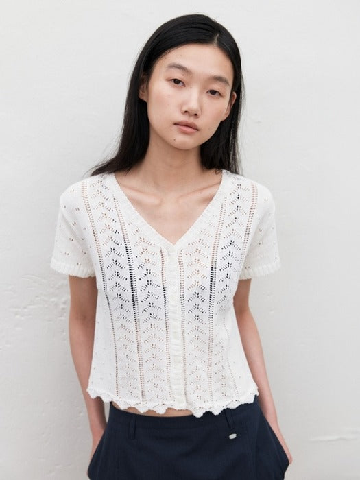 Mango Maniplease Ginger Crochet Cardigan Ivory