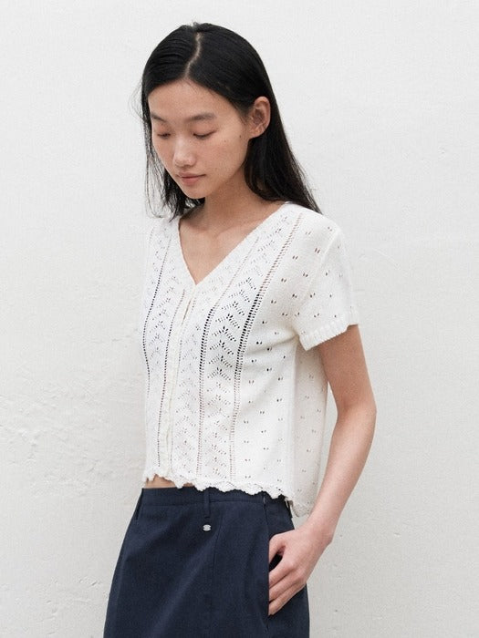 Mango Maniplease Ginger Crochet Cardigan Ivory