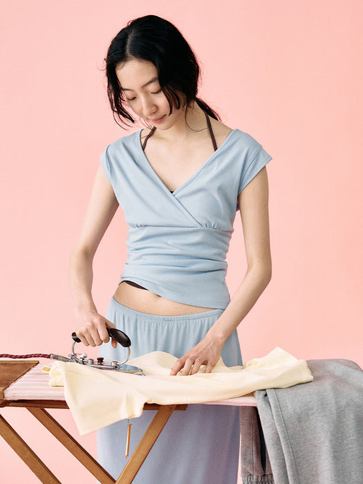 Mango Maniplease York Wrap Tee Light Blue