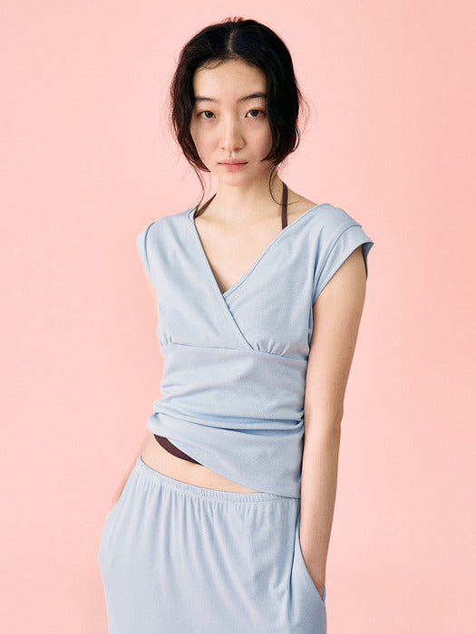 Mango Maniplease York Wrap Tee Light Blue